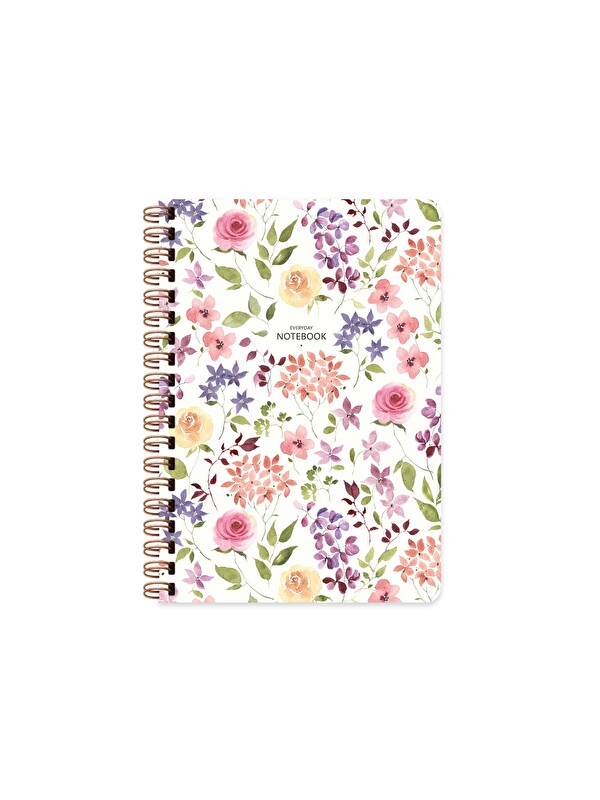 Keskin Color Çizgili Spiralli Sert Kapak Çiçek Defter Beyaz A5 96 Yp.