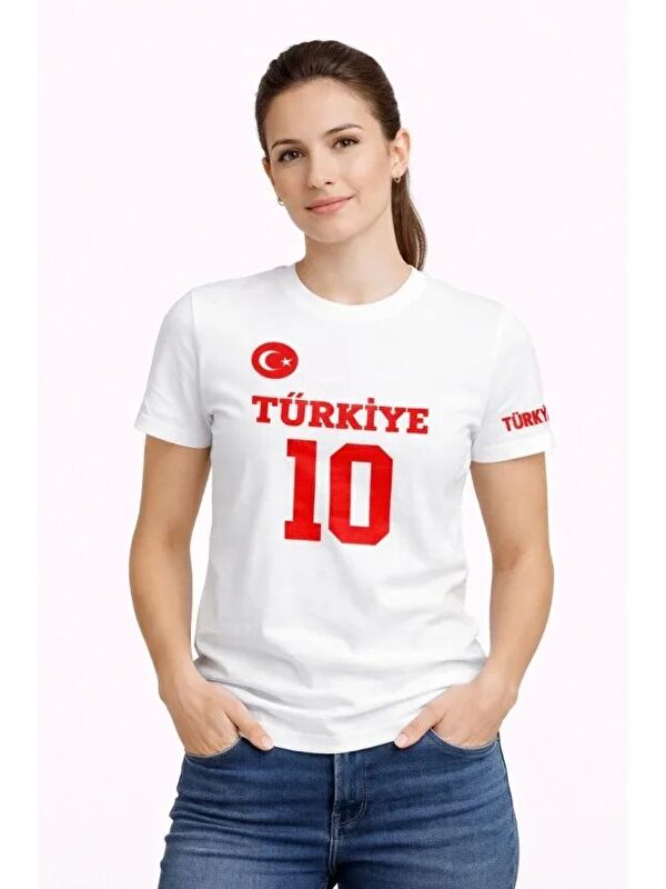 Jane's TÜRKİYE Ay Yıldız Baskılı 10 Numara Forma Tişört Taraftar T-Shirt - Beyaz