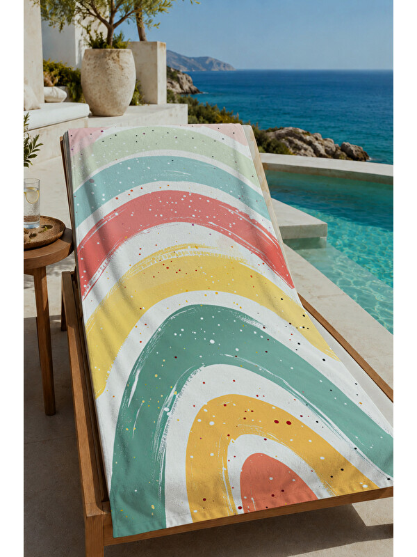 Milbay Grup Milbay Grup Mavi Pastel Çizgili Desenli 70x150 Cm Dijital  Plaj Ve Banyo Havlusu-17234