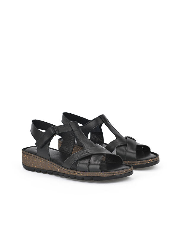Kadın Hakiki Deri Sandalet 1411008Z207 Siyah - Görsel 3