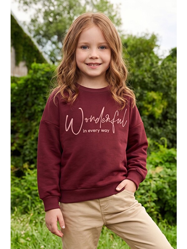 Fullamoda Kabartma Baskılı Oversize Kız Çocuk Sweatshirt