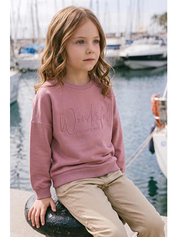Fullamoda Kabartma Baskılı Oversize Kız Çocuk Sweatshirt