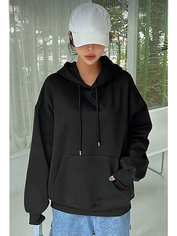 Jane's Erkek Uzun Kol Kapüşonlu Basic Sweatshirt Hoodie - Siyah