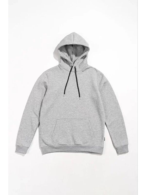 Jane's Erkek Uzun Kol Kapüşonlu Basic Sweatshirt Hoodie - Gri