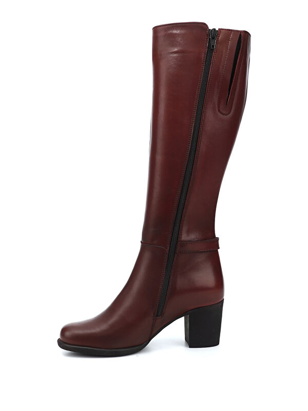 Kadın BORDO Fermuarlı Kalın Topuklu Hakiki Deri Çizme - Görsel 4
