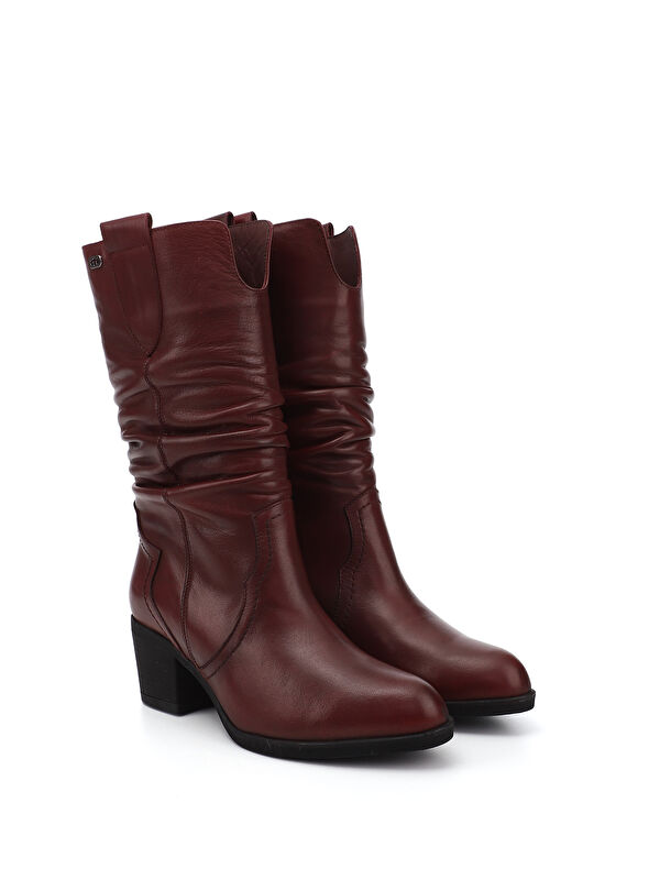 Kadın BORDO Kalın Topuklu Körüklü Hakiki Deri Çizme - Görsel 3