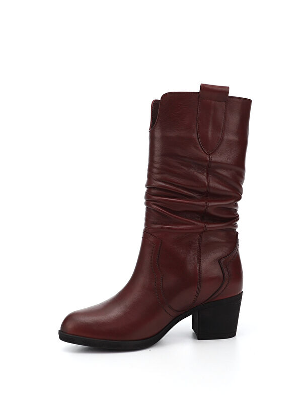 Kadın BORDO Kalın Topuklu Körüklü Hakiki Deri Çizme - Görsel 4