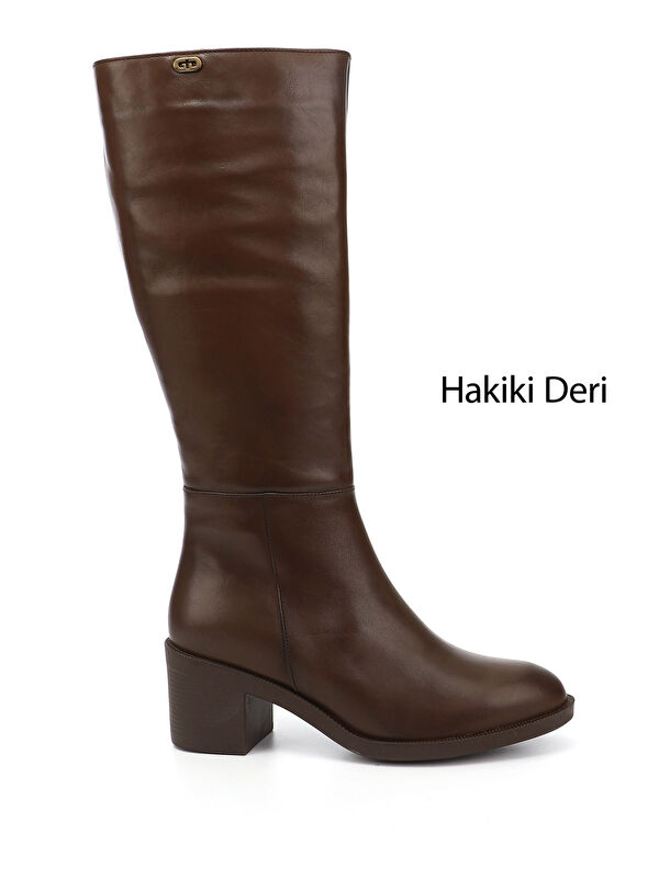 GÖNDERİ(R) Kadın ÇİKOLATA KAHVE Fermuarlı Kalın Topuklu Hakiki Deri Çizme