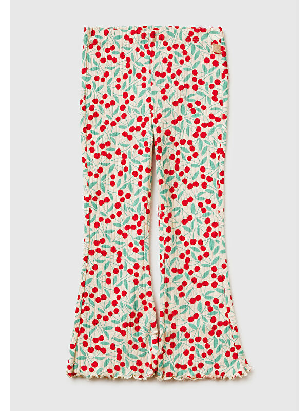 United Colors Of Benetton Kız Çocuk Yeşil-Kırmızı Desenli Slim Fit Tayt