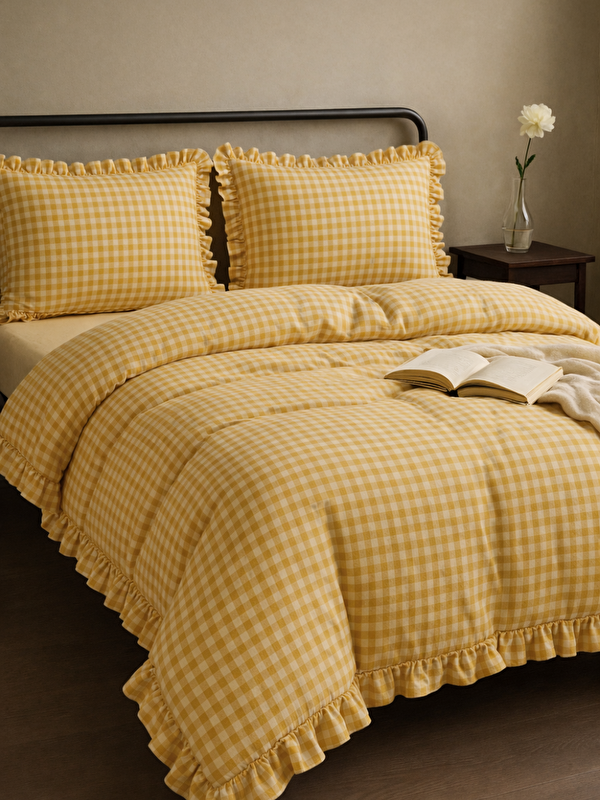 Tabu Home Fırfırlı  Sarı Pöti Çift Kişilik Nevresim Seti