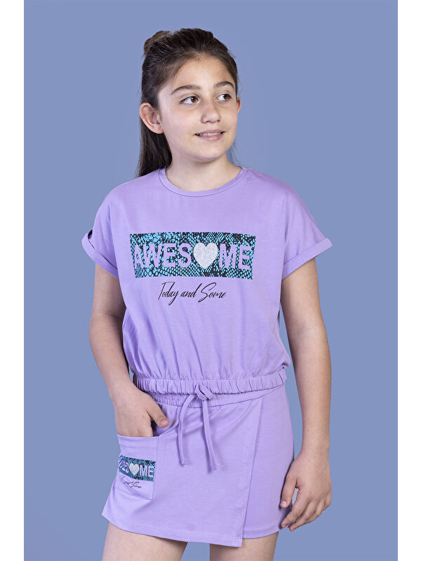 Toontoykids Kız Çocuk Baskılı Şortlu Takım