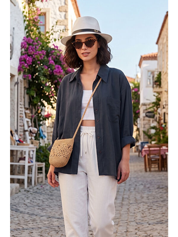 Lela Modal Oversize Fit Uzun Kollu Kadın Gömlek 6834612