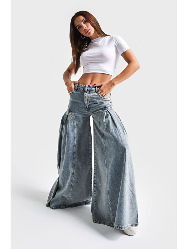 It's Basic Kadın T Jean Rengi 3S5 65 Elephant Leg  Süper Bol Kesim  100 Pamuk Denim Jean