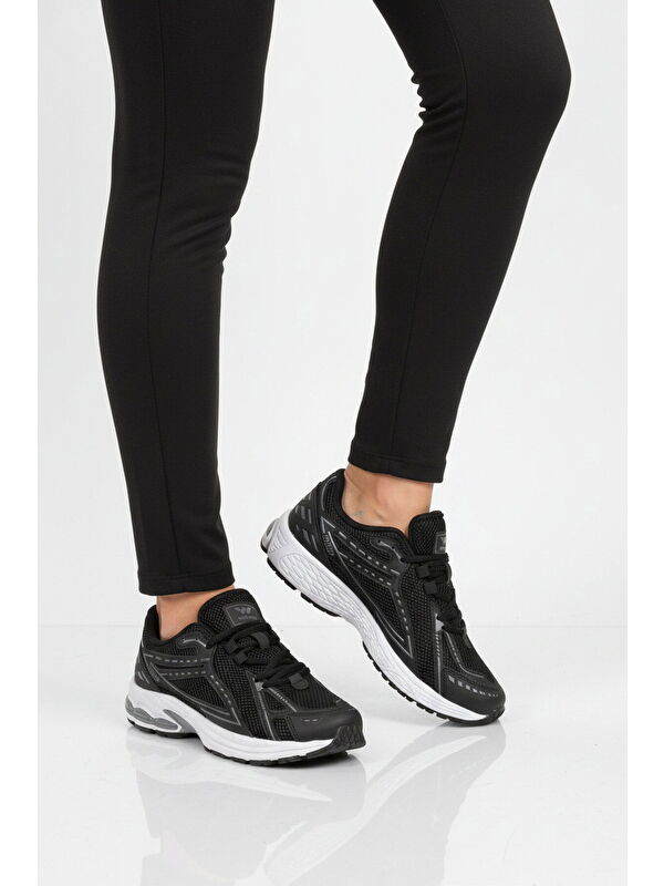 Walkway Siyah Beyaz Fileli Hafif Esnek Hafızalı Taban Unisex Spor Ayakkabı Ruth G
