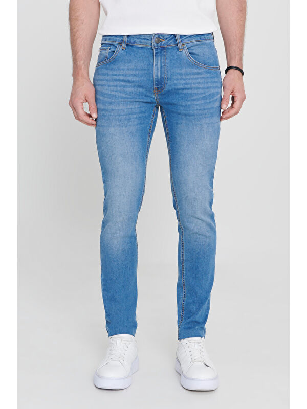 AC&Co / Altınyıldız Classics Erkek Mavi Ekstra Slim Fit Dar Kesim Pamuklu Rıss Jean Pantolon Denim