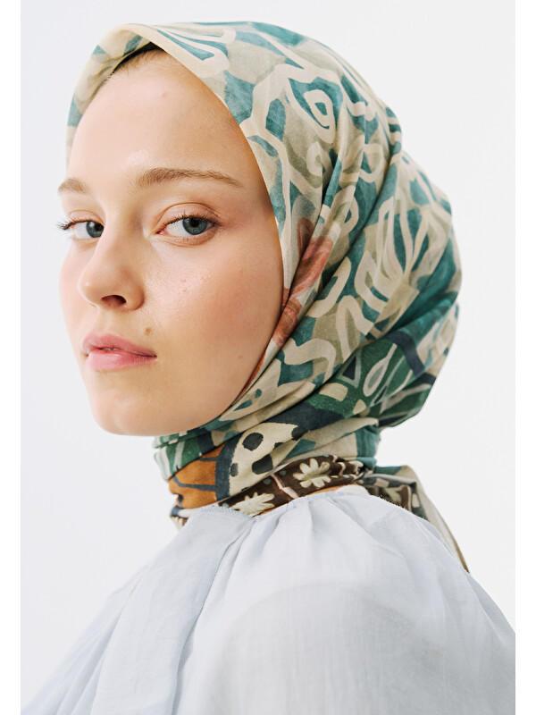 Fresh Scarfs Bloom Geometry Desen Vual Eşarp Okyanus