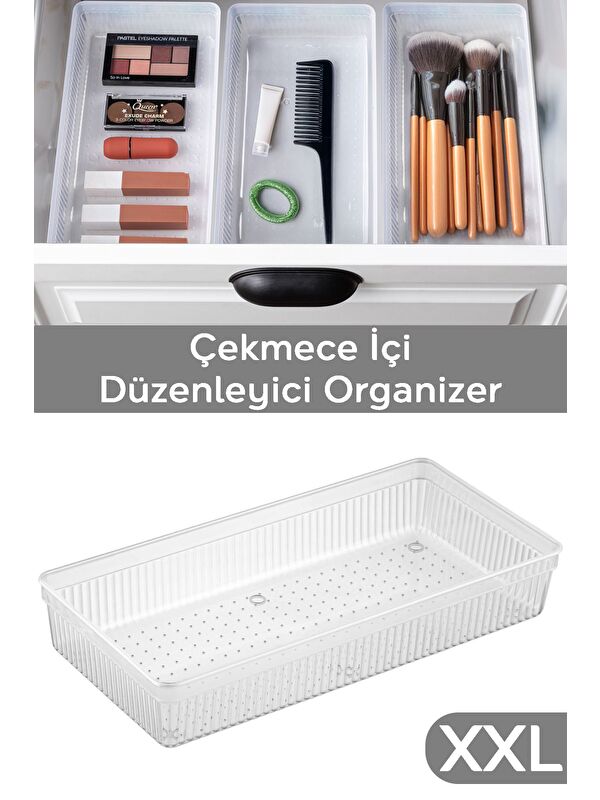 Meleni Home Modüler Çekmece İçi Düzenleyici Banyo Makyaj Takı Ofis Düzenleyici 30 5 x 15 cm Şeffaf
