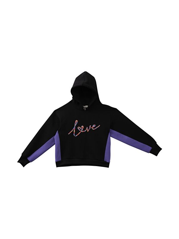 JAZZİEE Genç Kız Çocuk Nakış Detaylı Sweatshirt - Siyah