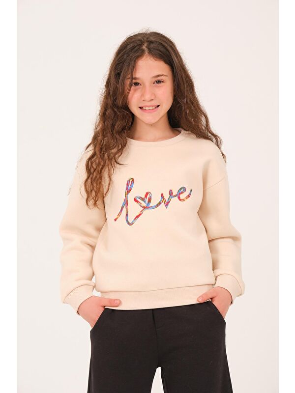JAZZİEE Genç Kız Çocuk Nakış Detaylı Sweatshirt - Ekru