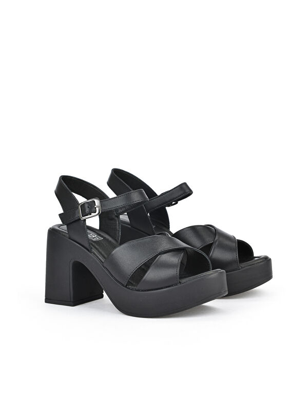 Kadın Hakiki Deri Topuklu Sandalet 141992Z28000 Siyah - Görsel 3