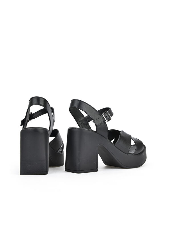 Kadın Hakiki Deri Topuklu Sandalet 141992Z28000 Siyah - Görsel 4