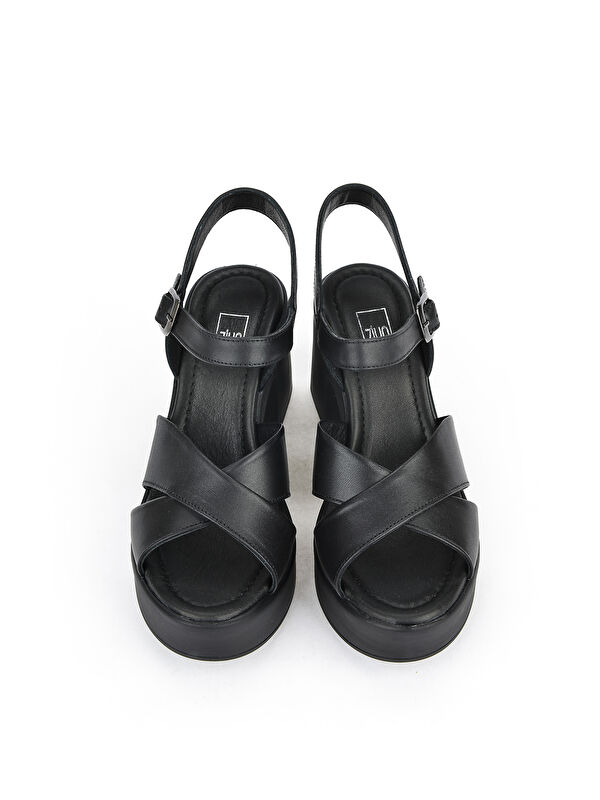 Kadın Hakiki Deri Topuklu Sandalet 141992Z28000 Siyah - Görsel 5