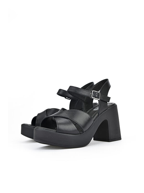 Kadın Hakiki Deri Topuklu Sandalet 141992Z28000 Siyah - Görsel 6