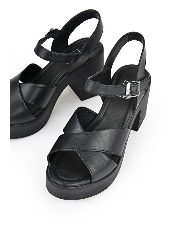 Kadın Hakiki Deri Topuklu Sandalet 141992Z28000 Siyah - Görsel 7