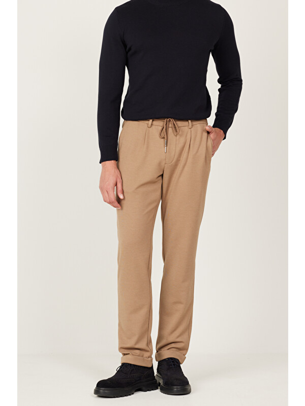 Altınyıldız Classics Erkek Vizon Slim Fit Dar Kesim Beli Bağlamalı Esnek Pantolon