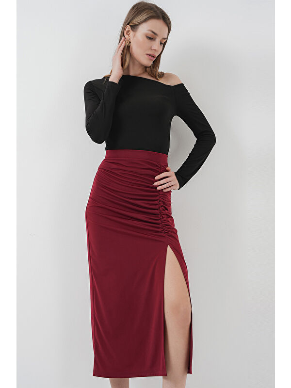 Bigdart 8033 Sandy Yırtmaçlı Etek - Bordo