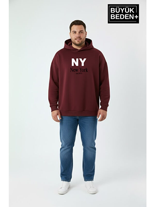 Süperlife Erkek Büyük Beden İnce Kapüşonlu NY Newyork Baskılı İnce Sweatshirt SPR26BSW957-15