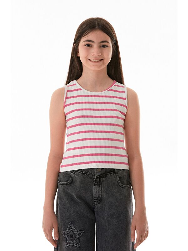 Fullamoda Çizgili Fitilli Halter Yaka Elastanlı Kız Çocuk Body