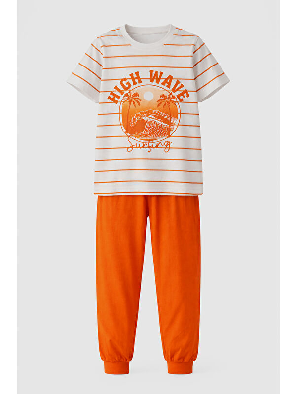Remsa Erkek Çocuk Pamuk Penye Pijama Takımı 4277 Turuncu