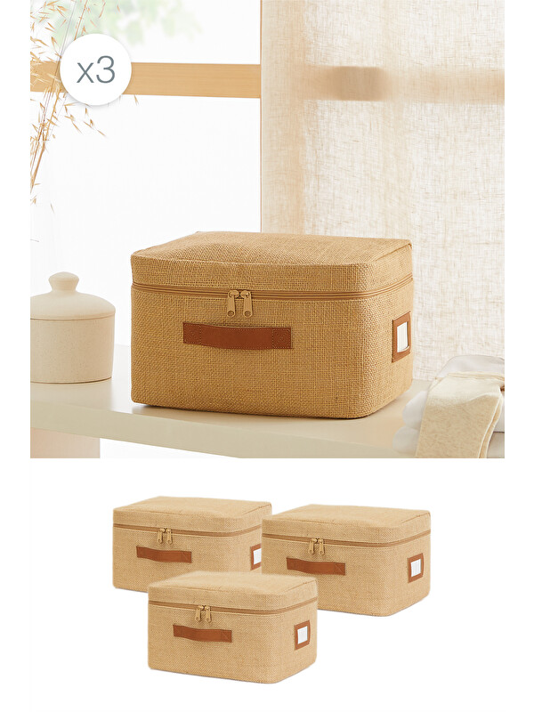 Ocean Home Textile 3'lü Küçük Boy Jüt Hurç Set 30 x 22 x 18 cm