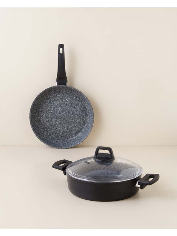 English Home Valencia Premium 3 Parça Tencere-Tava Seti 26-26 cm Siyah