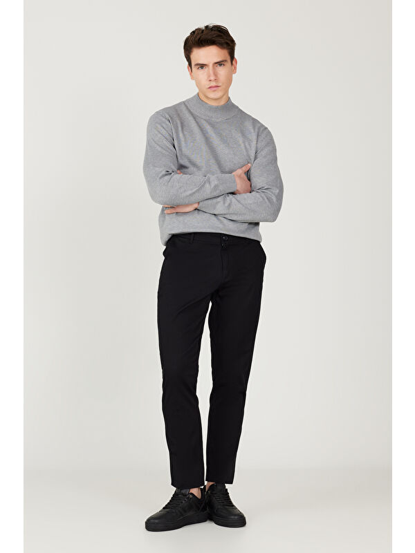Altınyıldız Classics Erkek Siyah Slim Fit Dar Kesim Pamuklu Esnek Chino Pantolon