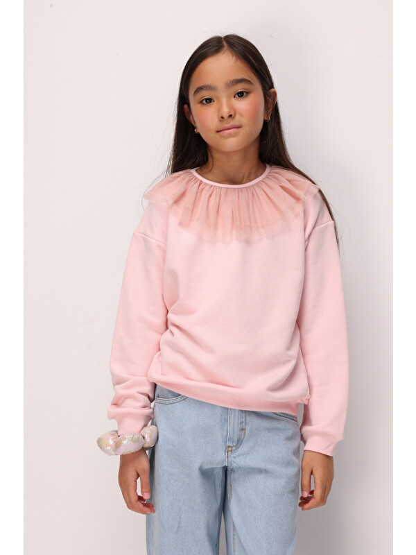 Le Mabelle Pembe  Tül Yaka Detaylı Kız Çocuk Sweatshirt - Zora