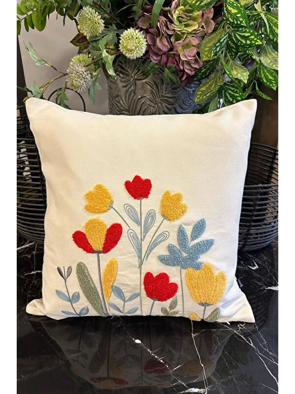 Çeyiz Diyarı Diyar Lüx Nakışlı Keten Kırlent Kılıfı 45x45 cm