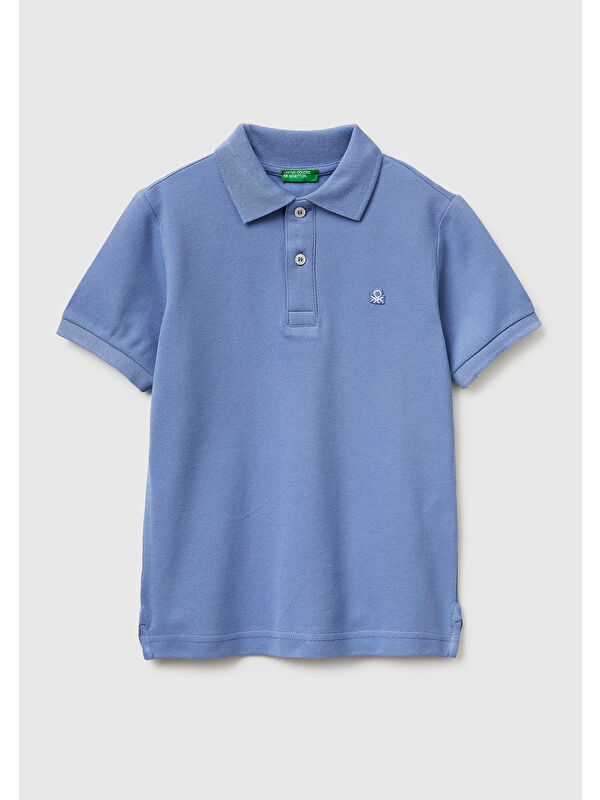 United Colors Of Benetton Erkek Çocuk Havacı Mavi Logolu Pike Polo T-Shirt
