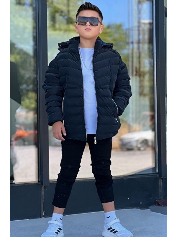 Pina Kids Erkek Çocuk Çıkarılabilir Kapüşonlu Dikişli Nova Kumaş Kışlık Şişme Mont KM4016