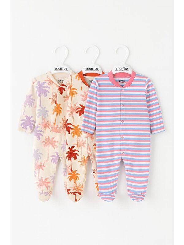 Toontoykids Unisex Çok Desenli 3 Lü Patikli Tulum