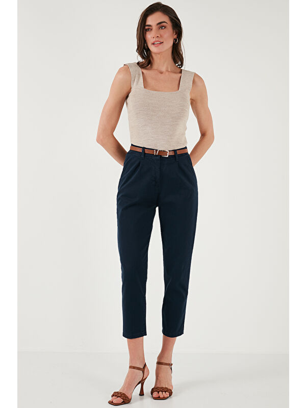 Lela Streç Pamuklu Regular Fit Yüksek Bel Düz Kısa Paça Kemerli Pantolon 668Yp5335