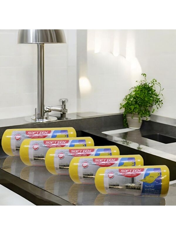 Technow Softtex 15 Kesimli Sarı Kopar Kullan Rulo Temizlik Bezi 27x30 Cm 5 Adet