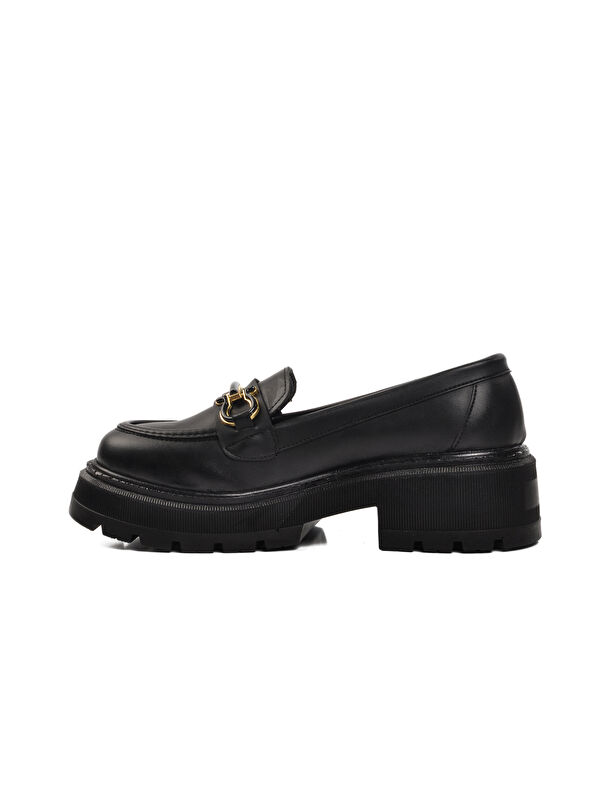 Siyah Cilt Kadın Loafer Ayakkabı 572377 - Görsel 3