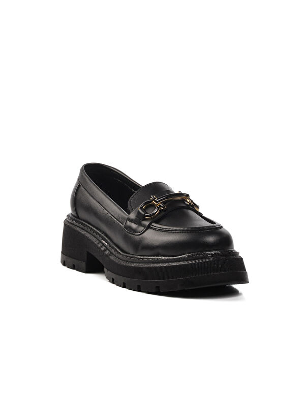 Siyah Cilt Kadın Loafer Ayakkabı 572377 - Görsel 4