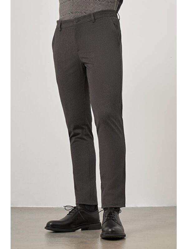 İMZA Koyu Antrasit Pamuklu Yandan Cepli Casual Slim Fit Chino Pantolon 1003245102