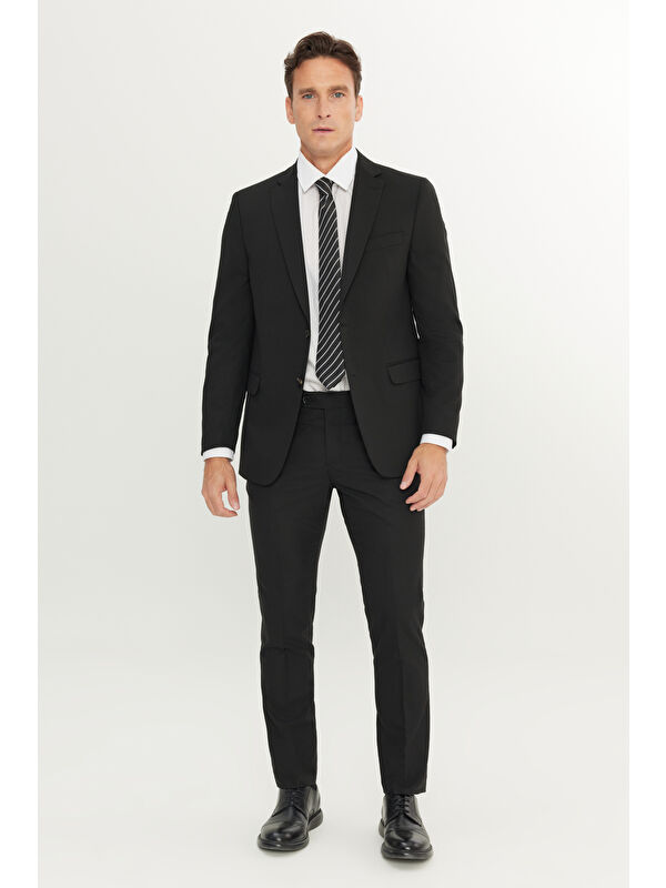 Altınyıldız Classics Erkek Siyah Su Geçirmez Slim Fit Dar Kesim Mono Yaka Yünlü Nano Takım Elbise