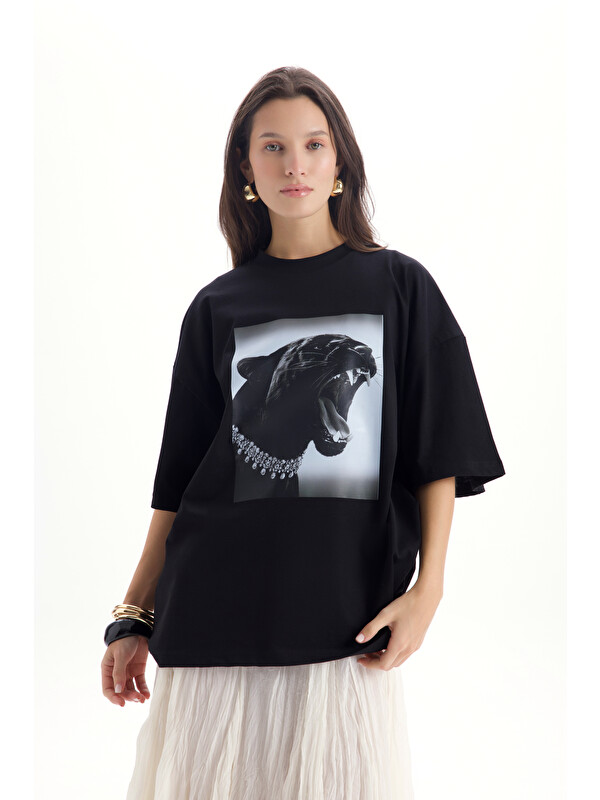 Mai Collection Panthera Oversize Siyah T-Shirt