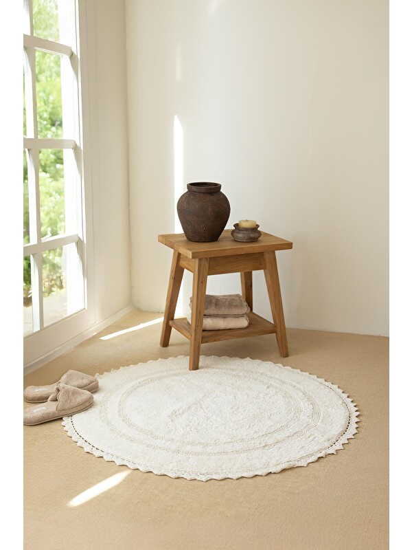 İrya Olea Yuvarlak Banyo Paspası %100 Pamuk 100x100 cm Ekru