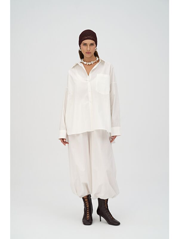 Mai Collection Velora Ekru Poplin Şalvar Pantolon